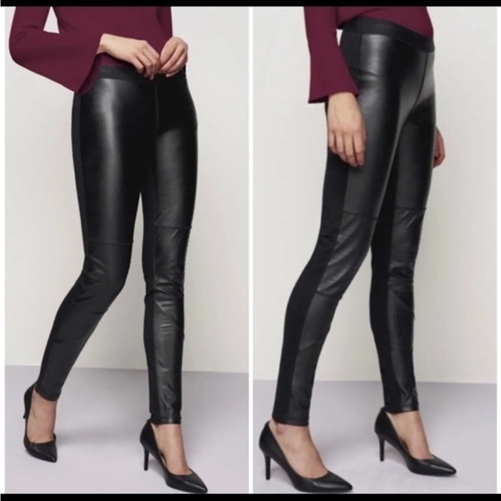 Karl Lagerfeld Logo Waistband Paris faux Moto leather leggings size xs